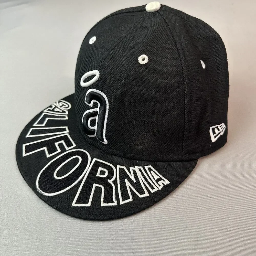 New Era California Angels Hat Cap Fitted Mens 6 7/8 Black MLB Cooperstown